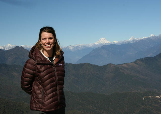 At the top of Dochu La Pass at 10,000 feet looking at towards the Eastern Himalyas